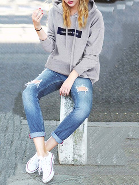 Hooded Straight Cute Letter Polyester Hoodie (Style V100789)