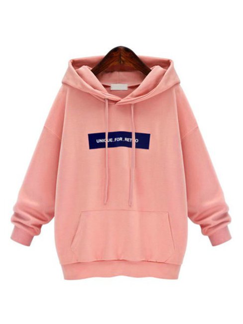 Pink Hooded Straight Cute Letter Polyester Hoodie (Style V100789 ...