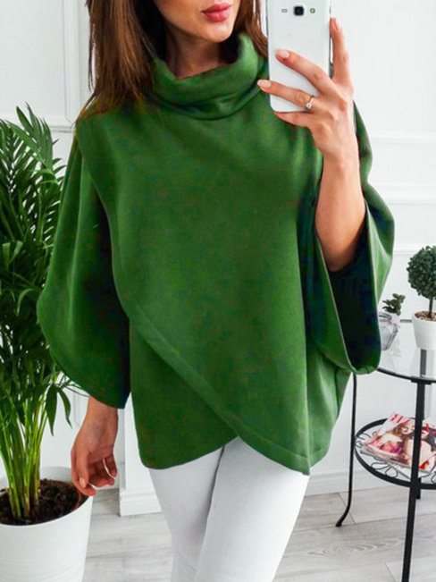 Batwing Sexy Plain Polyester Asymmetrical Sweatshirts (Style V100796)