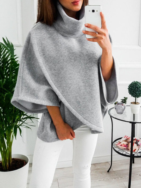 Batwing Sexy Plain Polyester Asymmetrical Sweatshirts (Style V100796)