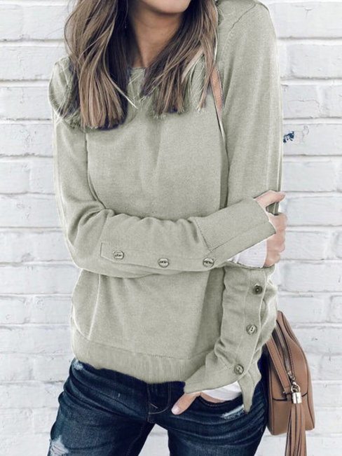 Round Neck Straight Casual Polyester Button Sweatshirts (Style V100802)