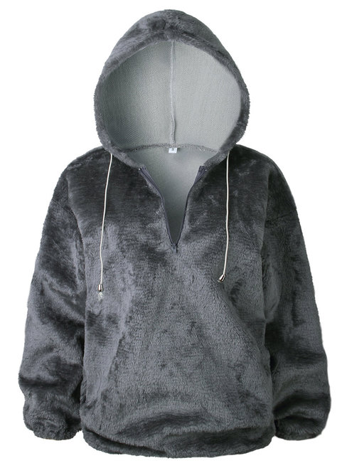 Hooded Casual Plain Polyester Zipper Hoodie (Style V100810)