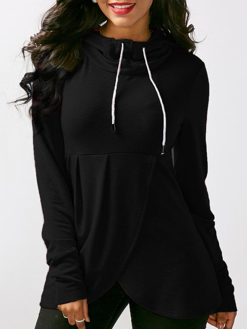 Standard Straight Casual Polyester Ruffle Hoodie (Style V100814)