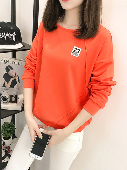 Round Neck Loose Casual Letter Patchwork Sweatshirts (Style V100818)