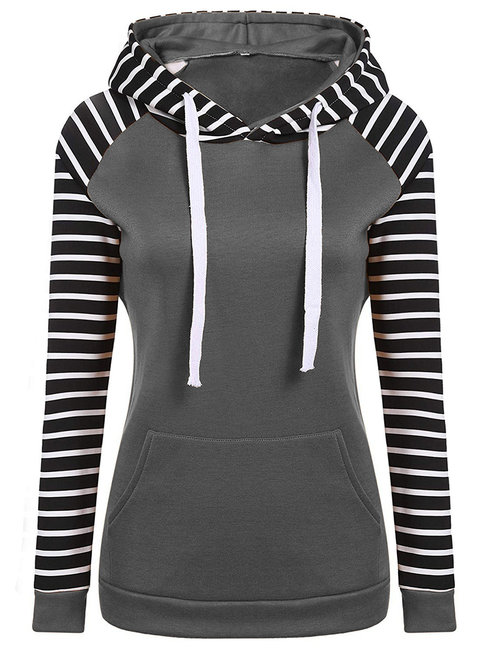 Hooded Standard Casual Striped Patchwork Hoodie (Style V100821)