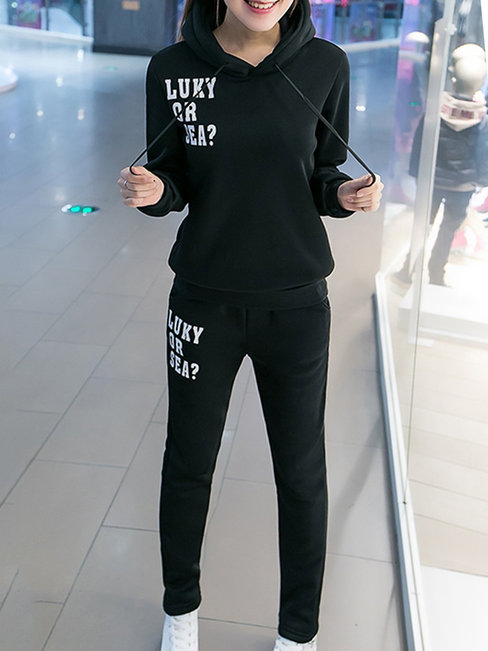 Hooded Standard Letter Cotton Blends Pattern Hoodie (Style V100843)