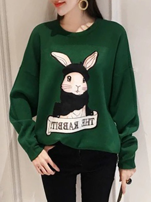 Round Neck Loose Cute Cotton Pattern Sweatshirts (Style V100853)