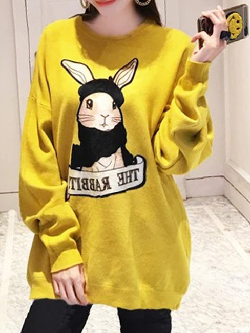 Round Neck Loose Cute Cotton Pattern Sweatshirts (Style V100853)