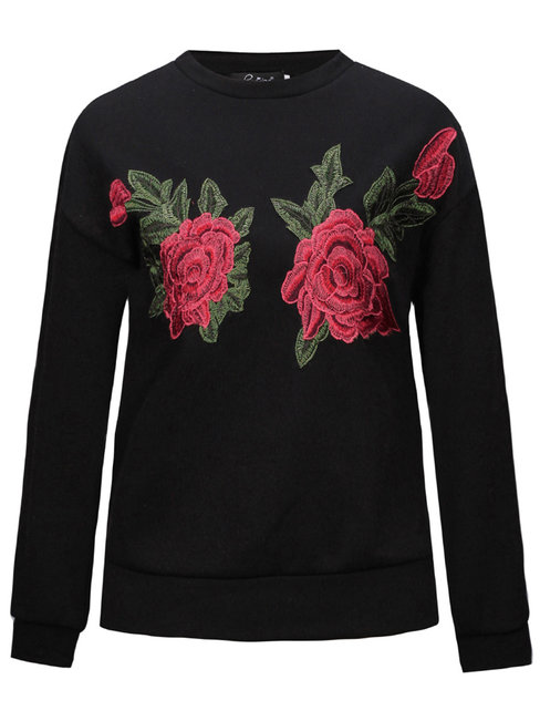 Round Neck Casual Plants Polyester Embroidered Sweatshirts (Style V100861)