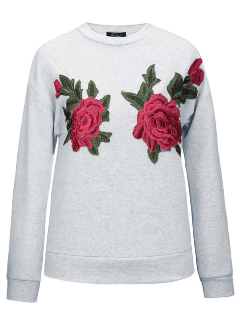 Round Neck Casual Plants Polyester Embroidered Sweatshirts (Style V100861)
