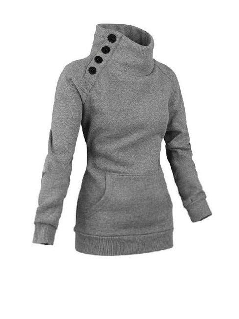 Straight Sports Plain Cotton Blends Button Sweatshirts (Style V100870)