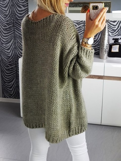 Avocado Standard Loose Plus Size Plain Cotton Blends Sweater (Style ...