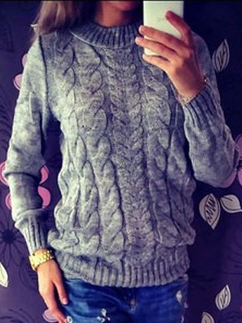 Round Neck Standard Slim Casual Polyester Sweater (Style V100914)