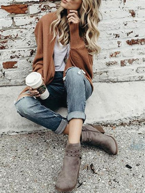 Stand Collar Long Casual Plain Polyester Sweater (Style V100944)