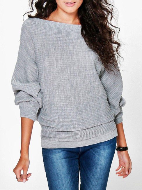 Standard Loose Casual Plain Polyester Sweater (Style V100951)