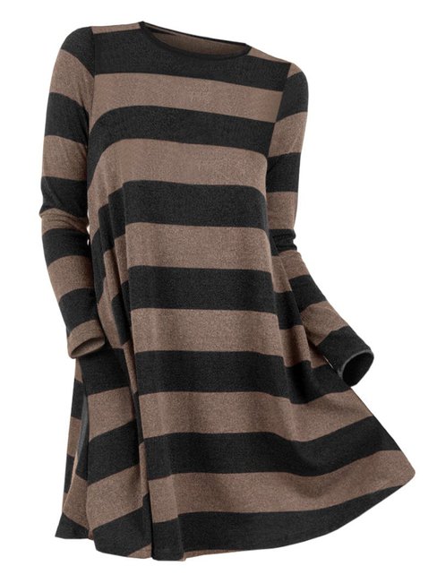 Round Neck Long Straight Casual Striped Sweater (Style V100967)