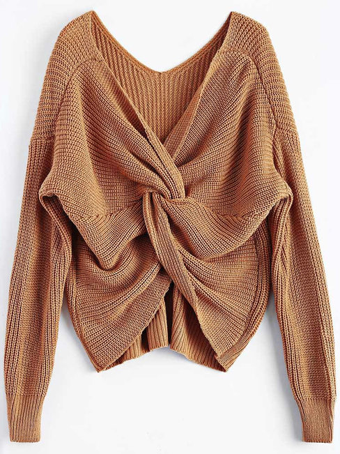 V-neck Standard Loose Casual Patchwork Sweater (Style V100978)