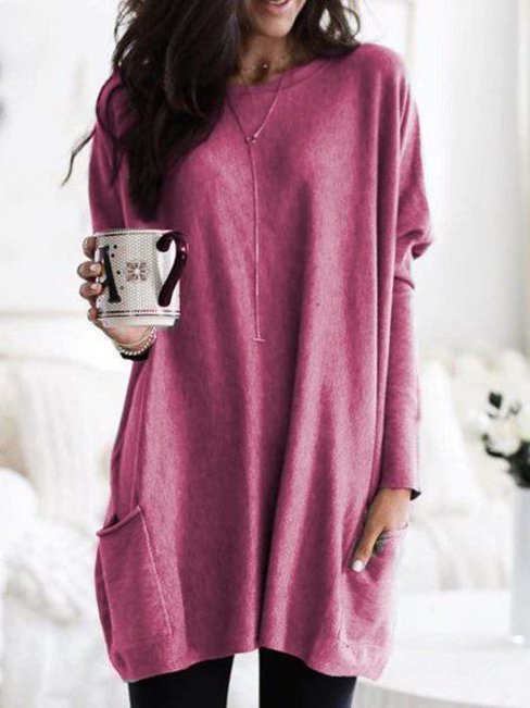 Long Straight Casual Plain Cotton Sweater (Style V100984)