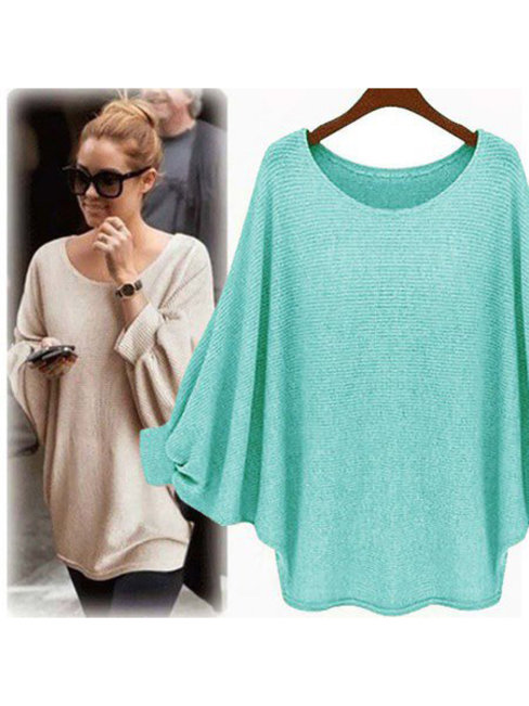 Standard Casual Plain Polyester Wavy Edge Sweater (Style V100995)