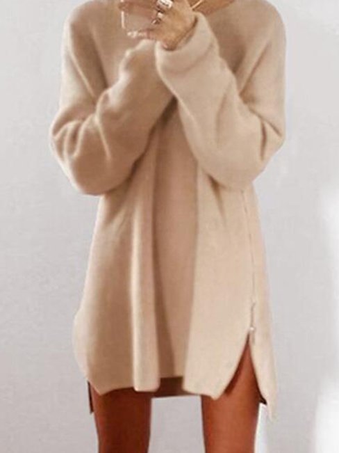 Round Neck Straight Casual Plain Cotton Sweater (Style V101005)