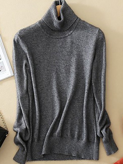 Turtleneck Standard Casual Plain Wool Blends Sweater (Style V101009)