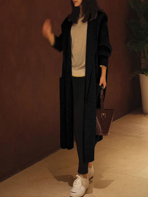 Long Elegant Plain Knitted Pockets Sweater (Style V101022)