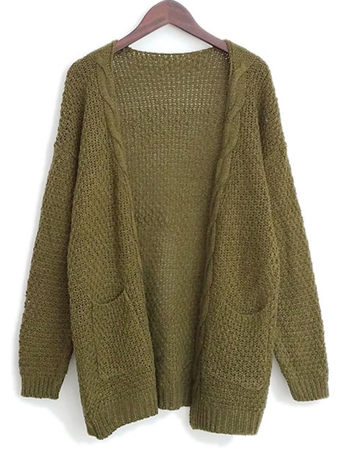 V-neck Long Loose Plain Acrylic Sweater (Style V101035)