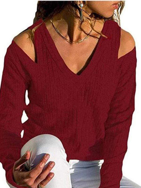 V-neck Slim Casual Plain Polyester Sweater (Style V101050)