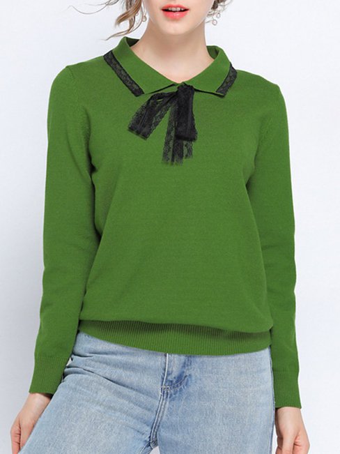 Standard Slim Casual Plain Bow Sweater (Style V101149)