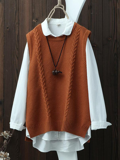 Round Neck Standard Slim Plain Cotton Sweater (Style V101157)