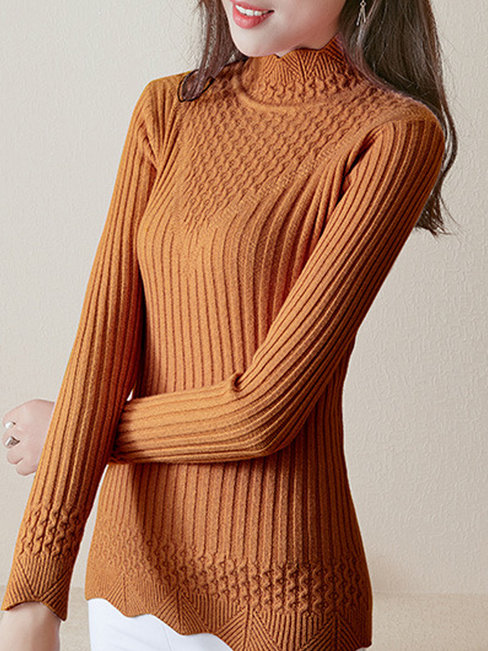 Brown Polo Neck Standard Slim Plain Knitted Sweater (Style V101169 ...