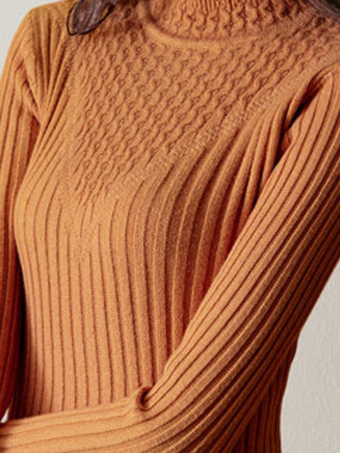Brown Polo Neck Standard Slim Plain Knitted Sweater (Style V101169 ...