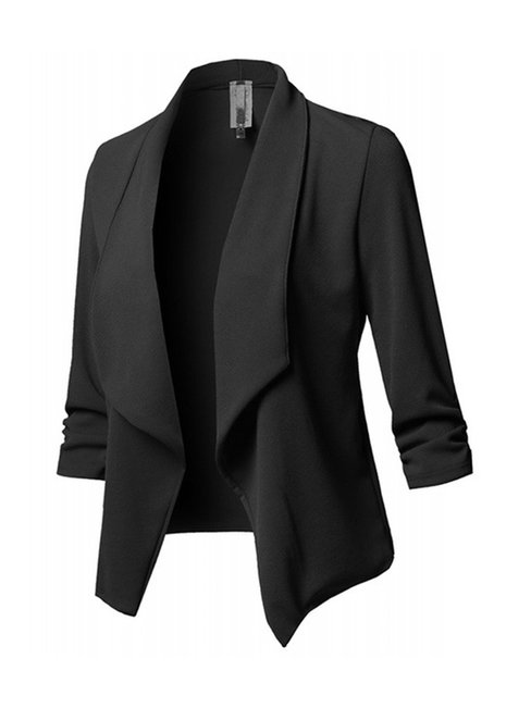 Shawl Collar Short Office Plain Polyester Jacket (Style V101176)