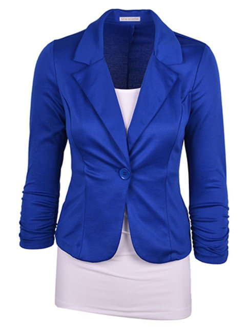 Slim Office Plain Cotton Blends Cascading Ruffle Jacket (Style V101197)