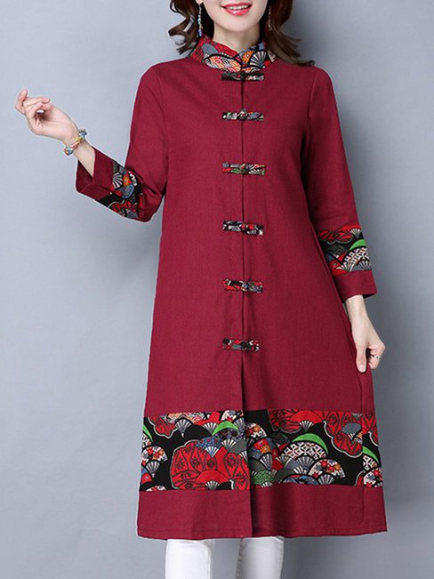 Loose Ladylike Floral Cotton Button Coat (Style V101215)