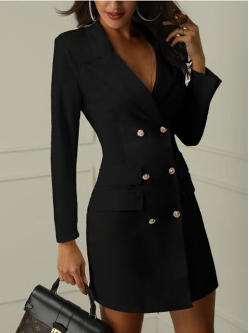 Shawl Collar Long Slim Plain Button Coat (Style V101271)