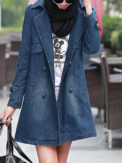 Long Straight Casual Plain Button Coat (Style V101325)