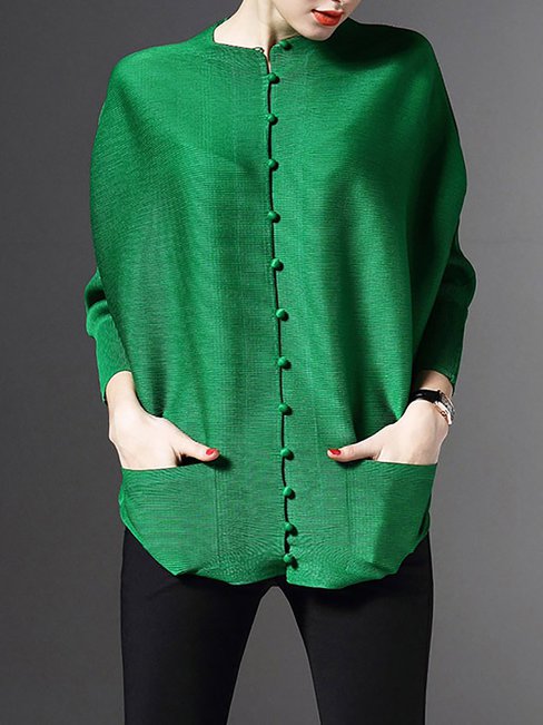 Round Neck Straight Date Night Plain Button Jacket (Style V101335)