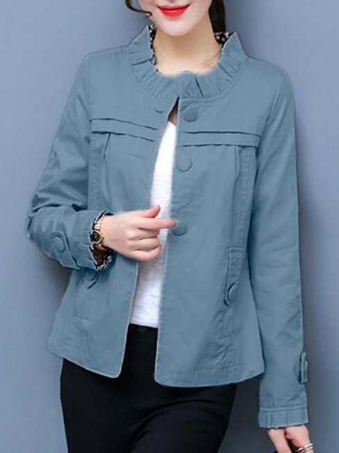 Stand Collar Short Straight Date Night Polyester Jacket (Style V101350)