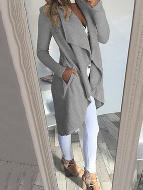 Shawl Collar Long Slim Cotton Pockets Coat (Style V101389)