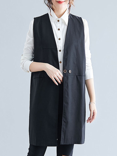 V-neck Elegant Plain Dacron Patchwork Coat (Style V101486)
