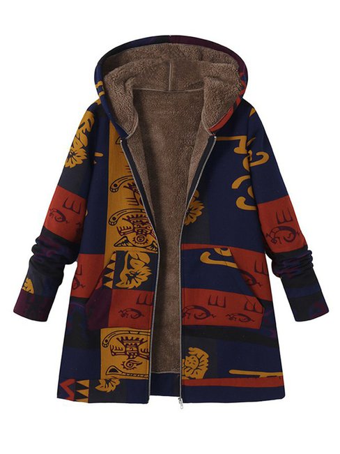 Hooded Loose Fashion Dacron Pattern Coat (Style V101539)
