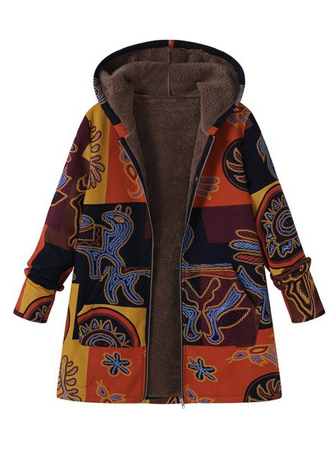 Hooded Loose Fashion Dacron Pattern Coat (Style V101539)