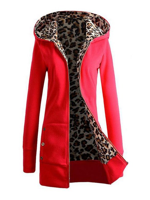 Hooded Slim Elegant Leopard Cotton Coat (Style V101541)