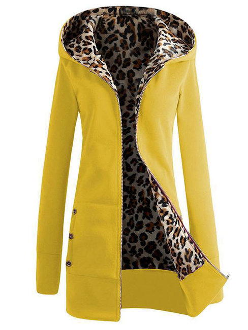 Hooded Slim Elegant Leopard Cotton Coat (Style V101541)