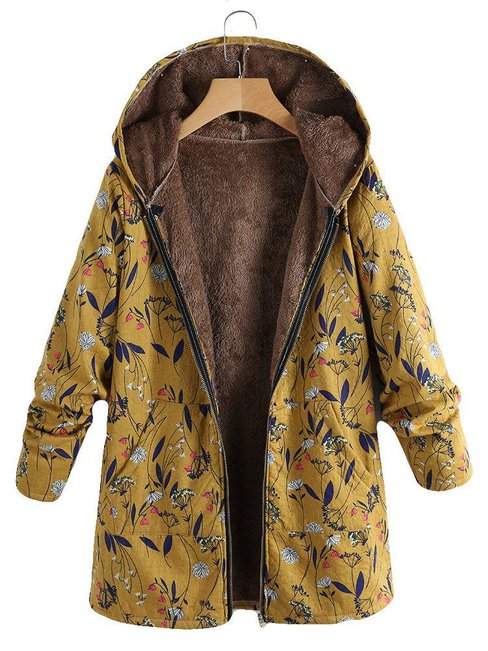 Hooded Long Floral Cotton Pattern Coat (Style V101554)