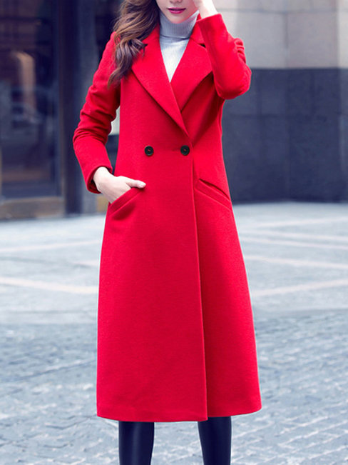 Shawl Collar Long Loose Wool Button Coat (Style V101667)