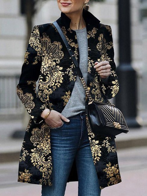 Long Date Night Floral Polyester Pockets Coat (Style V101688)