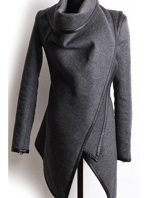 Heap Collar Long Slim Cotton Asymmetrical Coat (Style V101717)