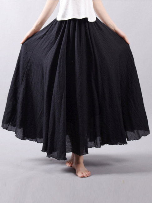 Ankle Length A-line Elegant Cascading Ruffle Plain Skirt (Style V101743)